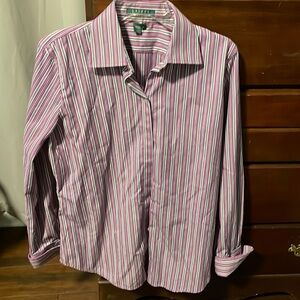Lauren Ralph Lauren L Purple, Green Striped Long Sleeve Blouse